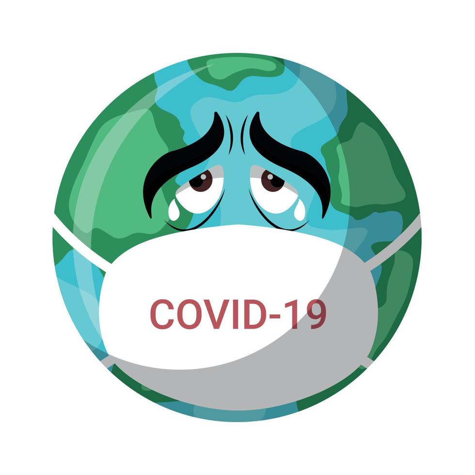 Planet earth with a mask protecting itself from the covid-19 coronavirus vector