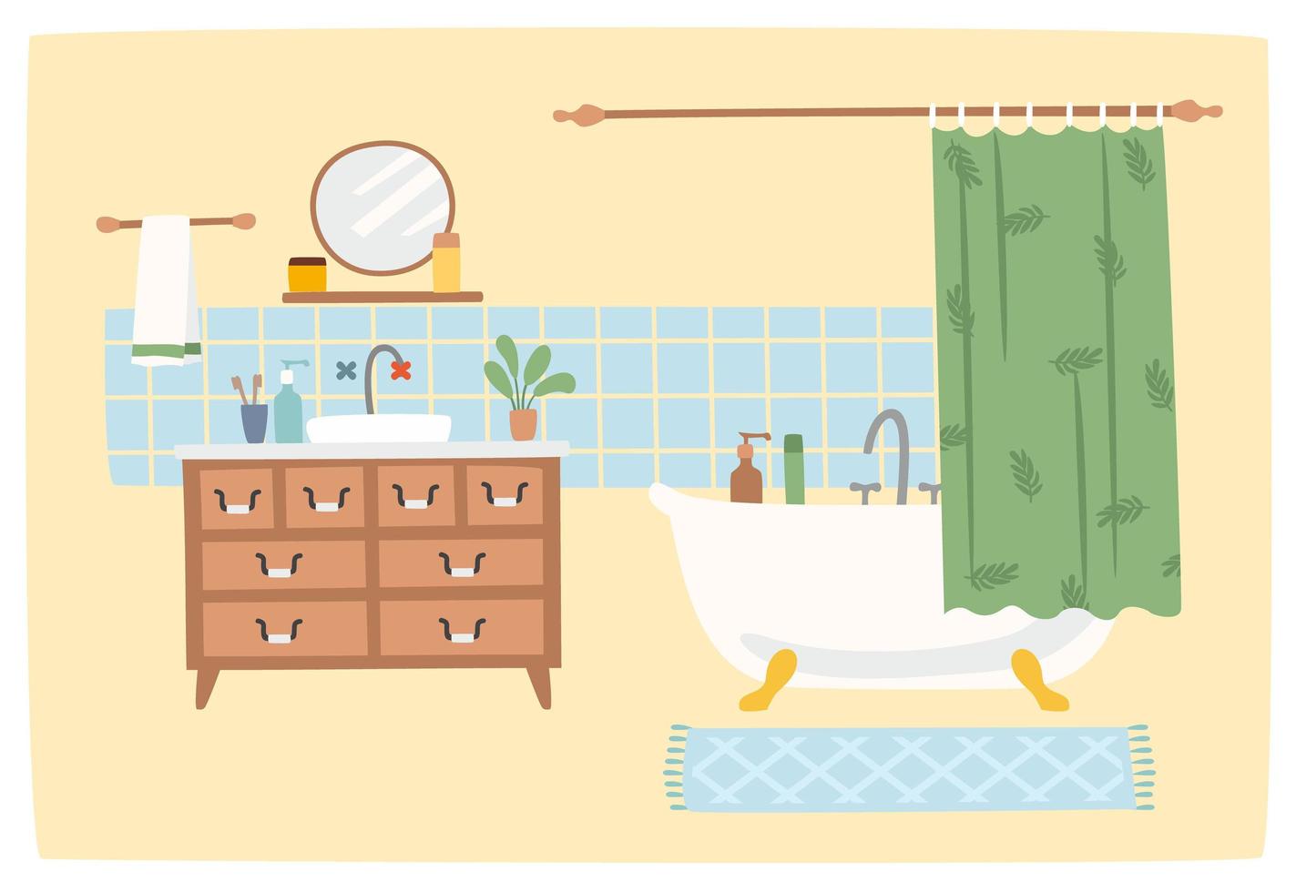 Bathroom interior. Cozy home. Cute vector illustration.