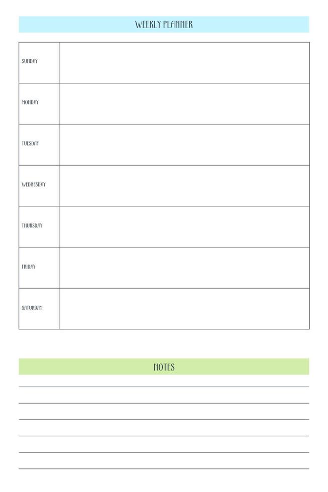 weekly personal planner diary template in classic strict style with multicolor elements. Monthly calendar individual schedule minimalism restrained design for business notebook. Week starts on sunday vector