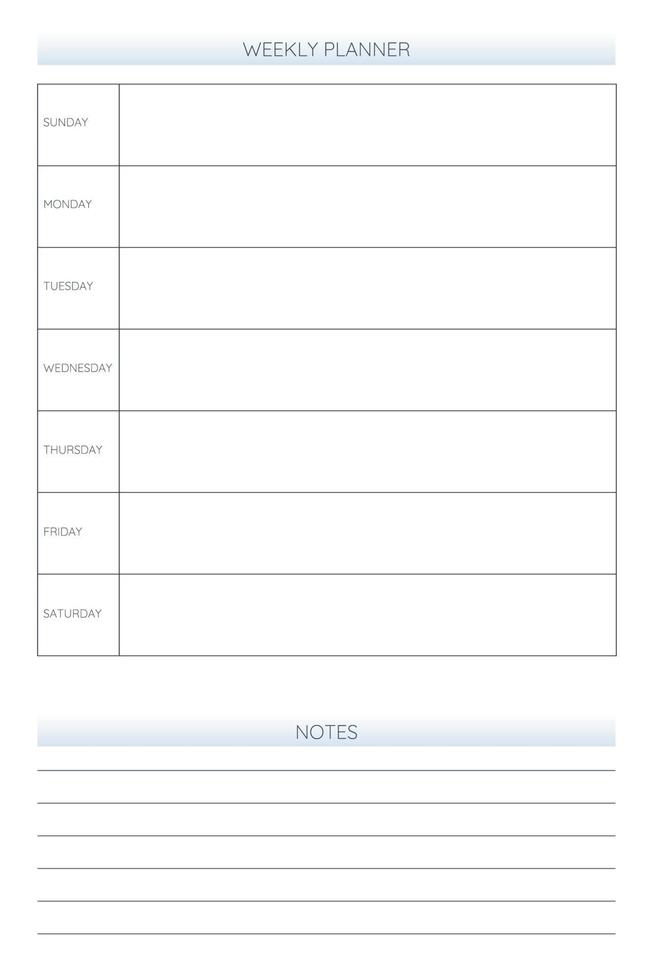 weekly personal planner diary template in classic strict style. Monthly calendar individual schedule minimalism restrained design for business notebook. Week starts on sunday vector