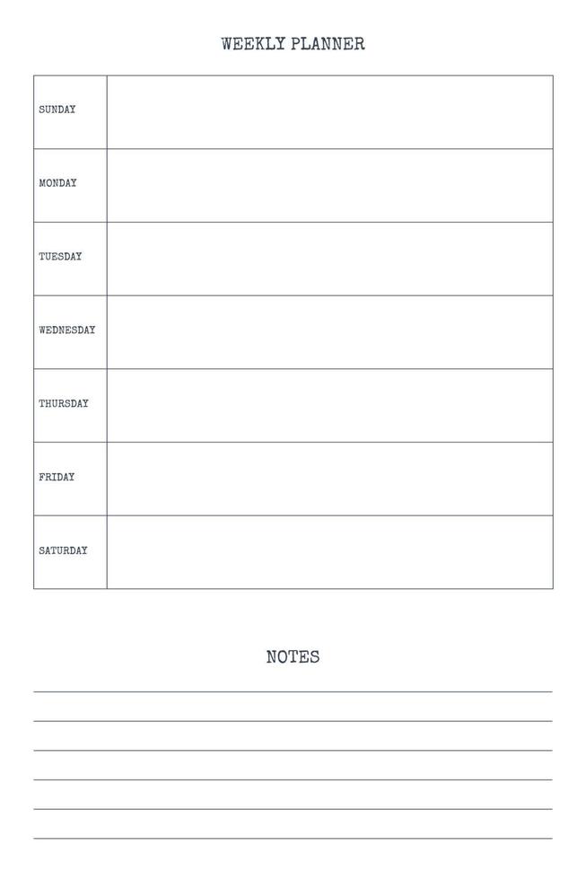 weekly personal planner diary template with type written font. Monthly calendar individual schedule minimalism restrained design for business notebook vector