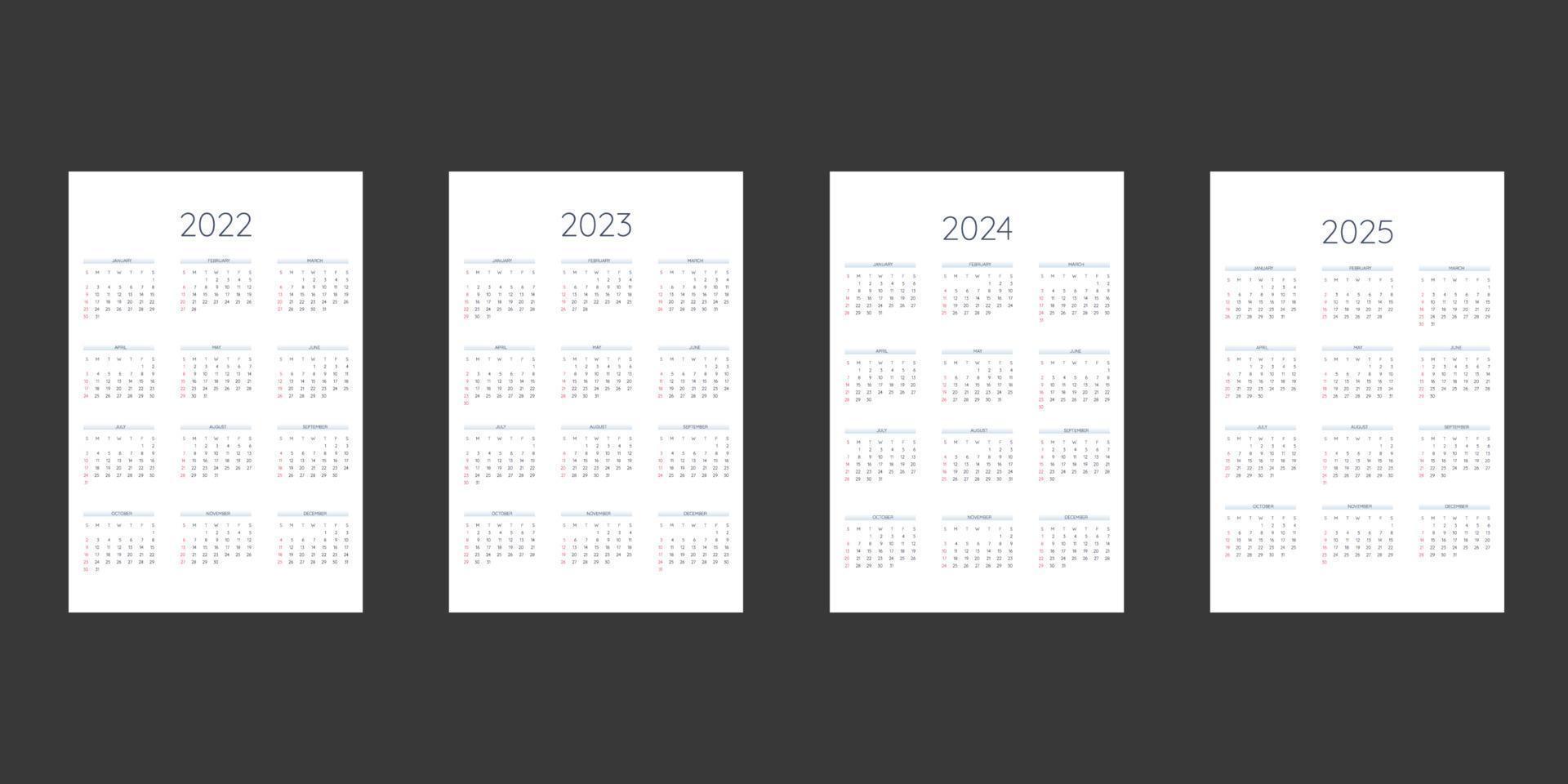 2022 2023 2025 2025 calendar template in classic strict style. Monthly