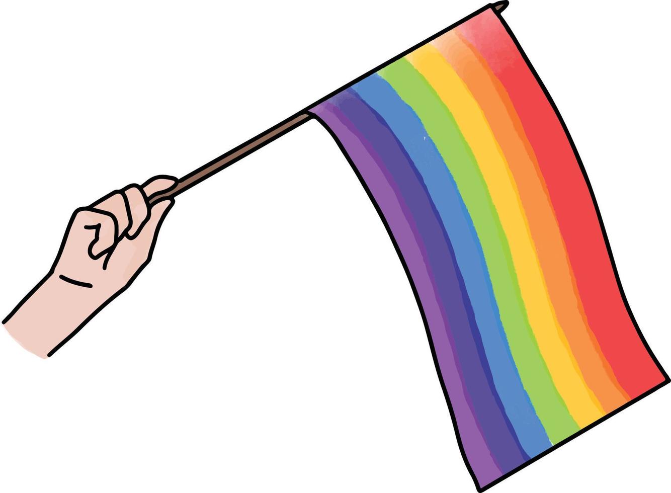 una mano sosteniendo la bandera del orgullo lgbt vector