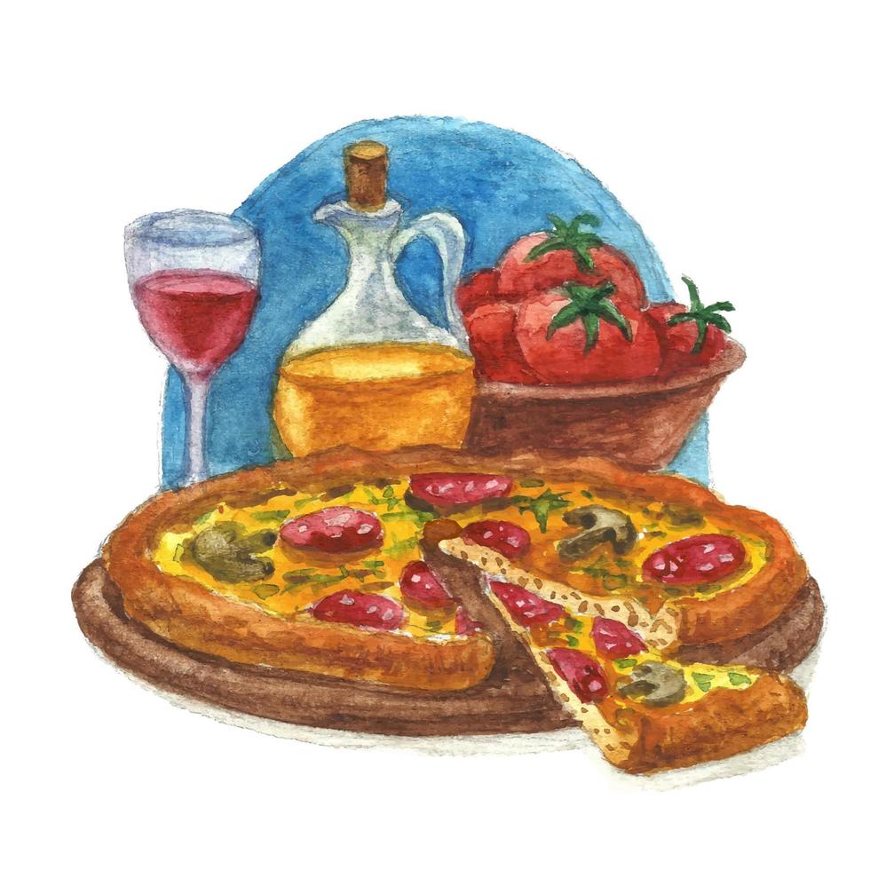 pizza con tomates vector