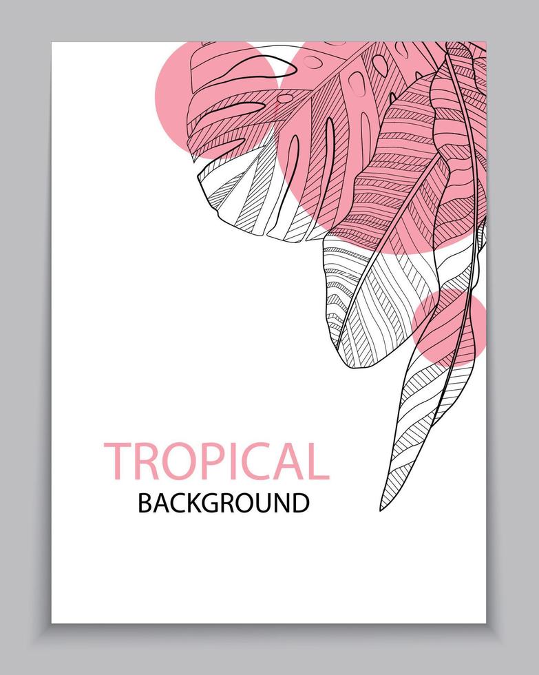 Abstract tropical banana and monstera palm leaves tropical background. Vector Illustration