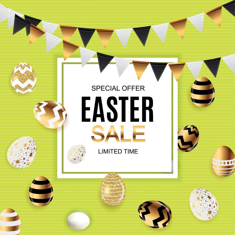 Happy Easter Cute Sale Poster  Background with Eggs. Vector Illustration