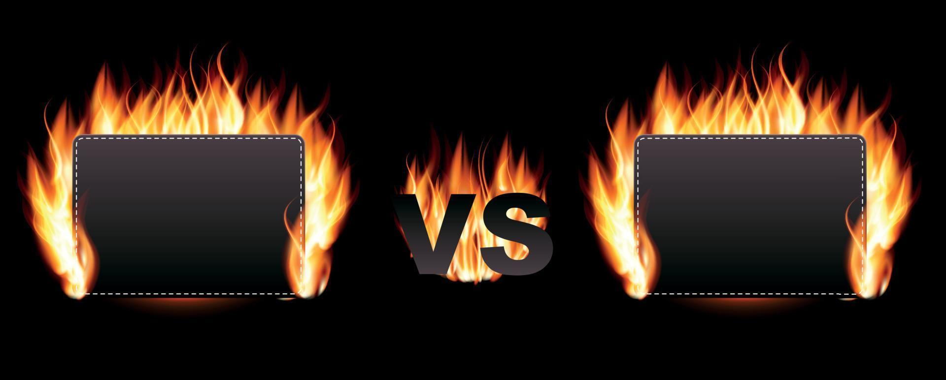 versus pantalla con ilustración de vector de fuego