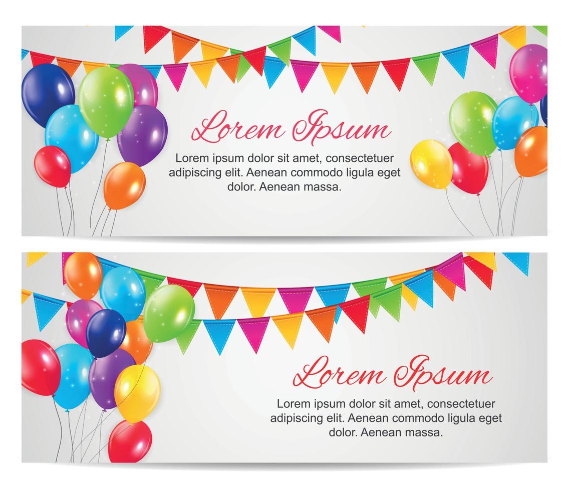 Fondo de tarjeta de fiesta de cumpleaños de globos brillantes de color. ilustración vectorial vector