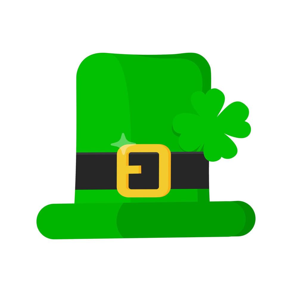 Saint Patrick Day leprechaun green hat with shamrock clover leaf icon. vector