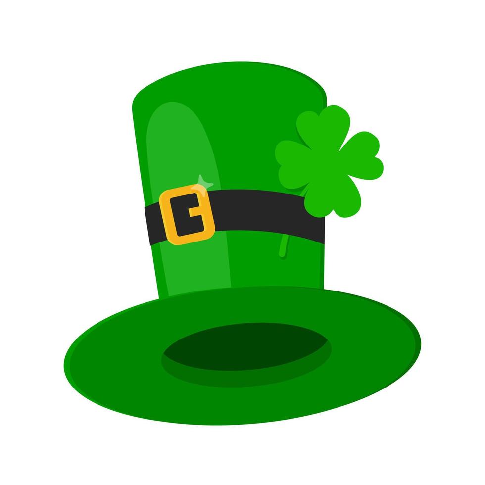 Saint Patrick Day leprechaun green hat with shamrock clover leaf icon. vector