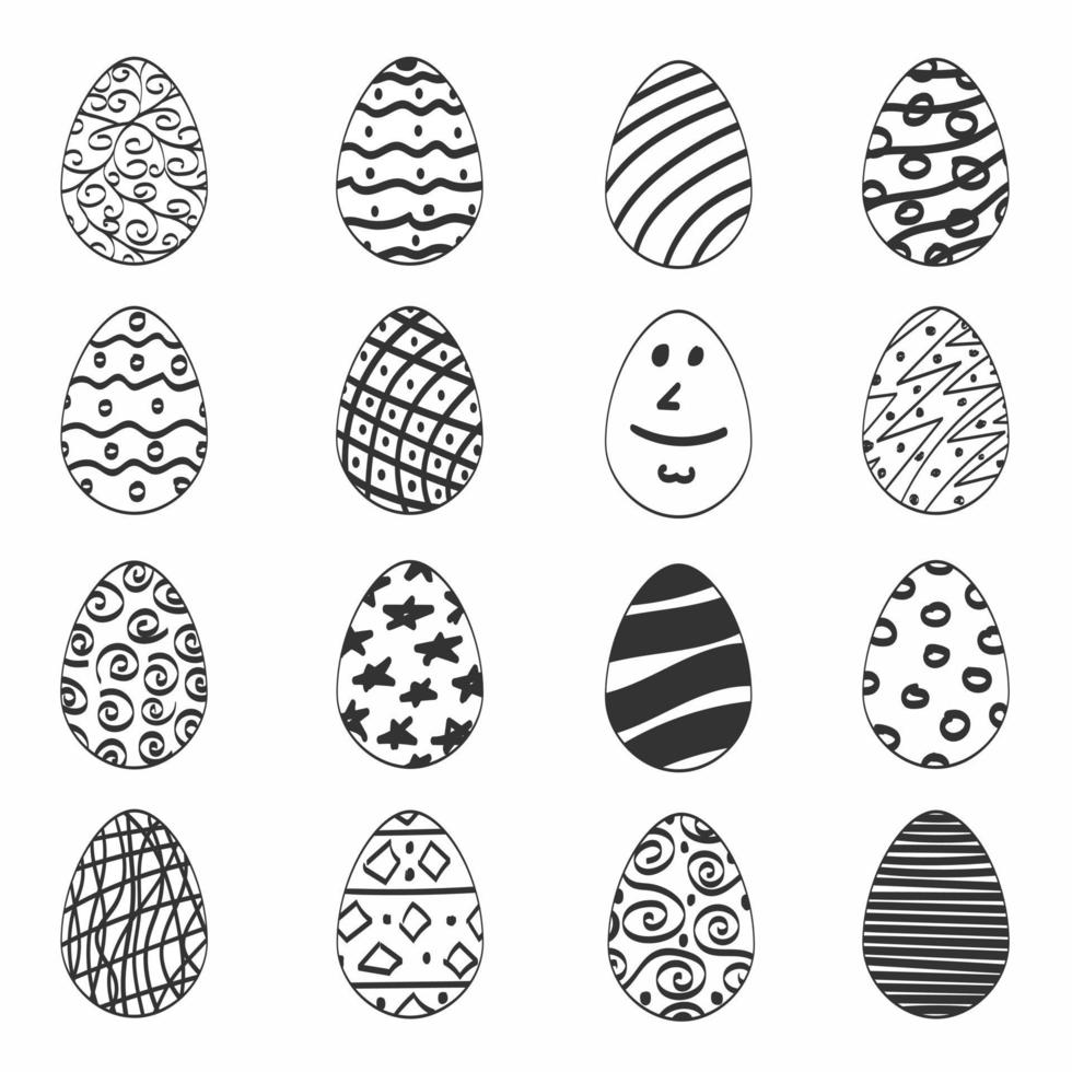huevos de pascua dibujados a mano líneas negras conjunto ilustración vectorial aislado sobre fondo blanco. vector