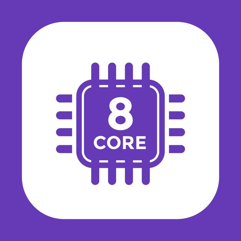 CPU icon on white, 8 core processor vector