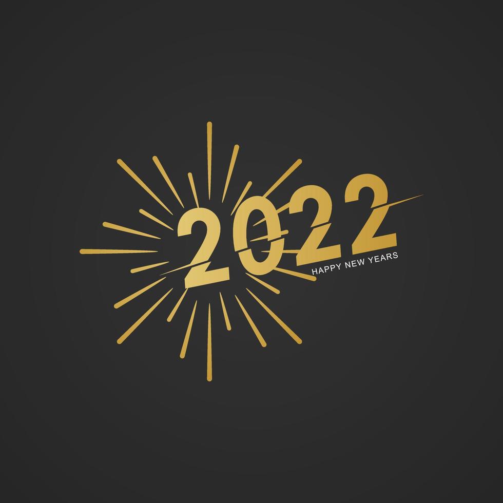 Feliz año nuevo 2022 plantilla de publicación en redes sociales. elegante texto dorado con luz. ilustración vectorial de vacaciones con diseño de texto de logotipo 2022. vector