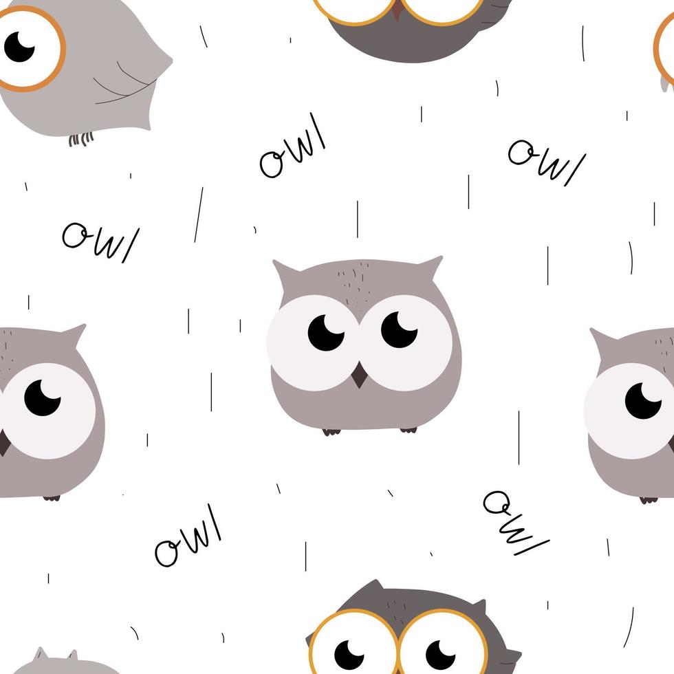 Seamless pattern with cute owl and hand-drawn text vector