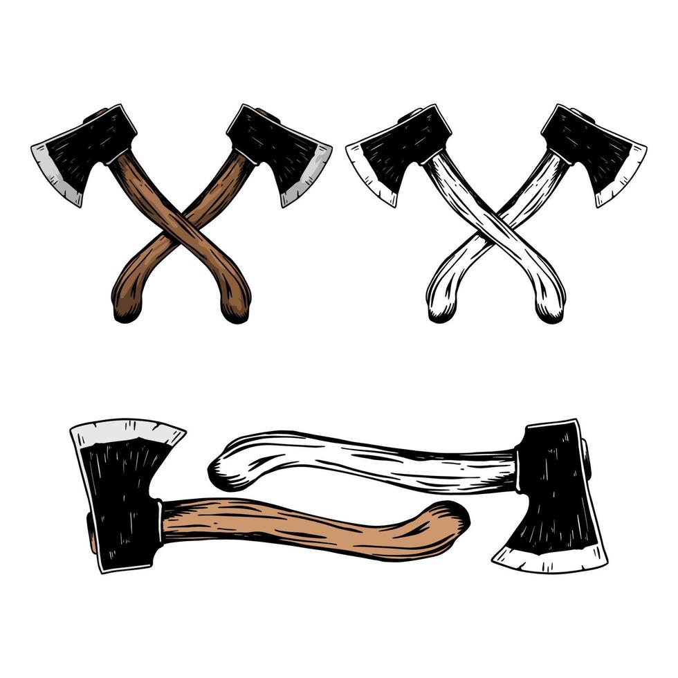 Collection axes handrawn for camping vector