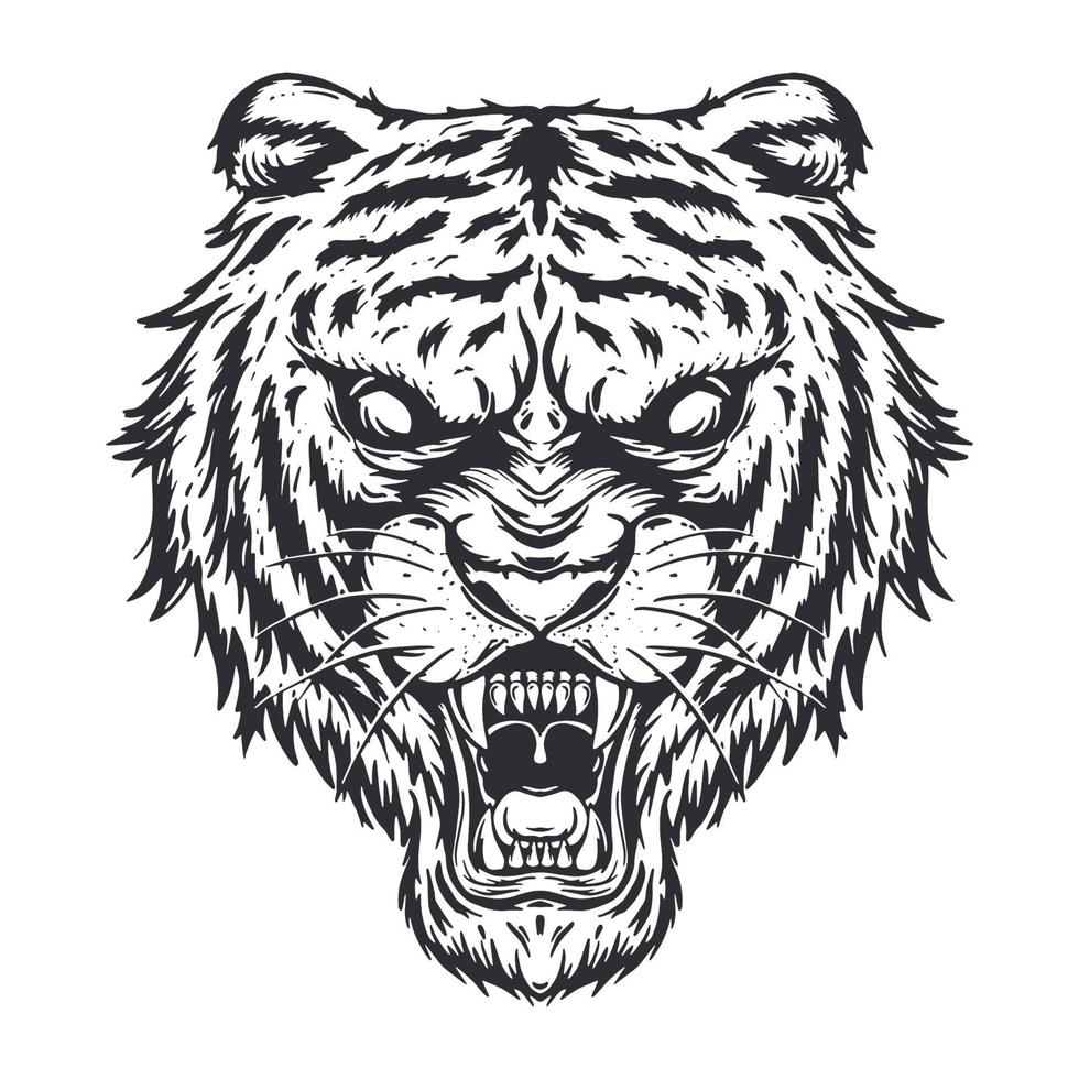 Angry tiger head vector monochrome