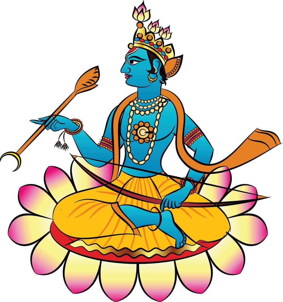 Lord Rama, the Hindu god. with a bow and arrow, and Sevikas or lady servants vector