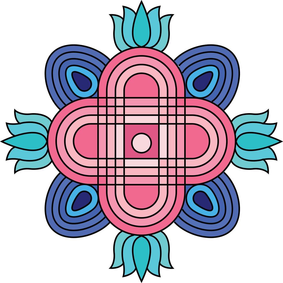 rangoli, alpona, kolam o paisley tradicionales y culturales indios, con un aspecto contemporáneo. para estampados en telas textiles, fundas para teléfonos, tarjetas de felicitación. logo, calendario. vector