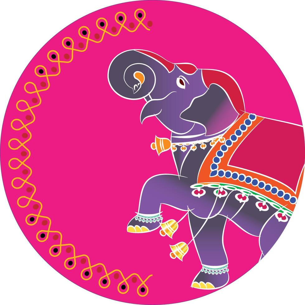 Elephant rendered in Pichwai style. Indian folk art. for a coloring book, textile fabric prints, phone case, greeting card. logo, calendar vector