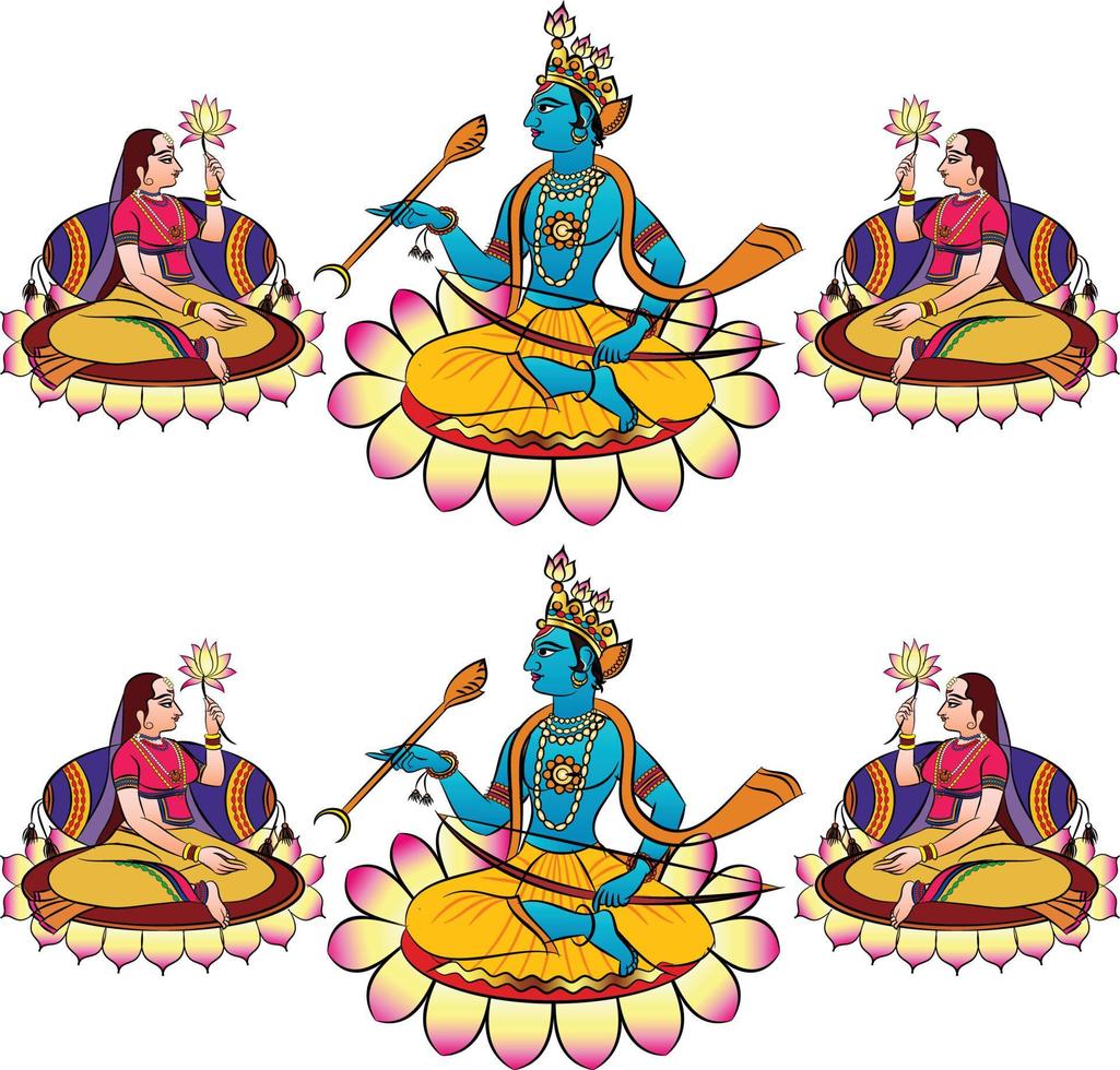 Lord Rama, the Hindu god. with a bow and arrow, and Sevikas or ...
