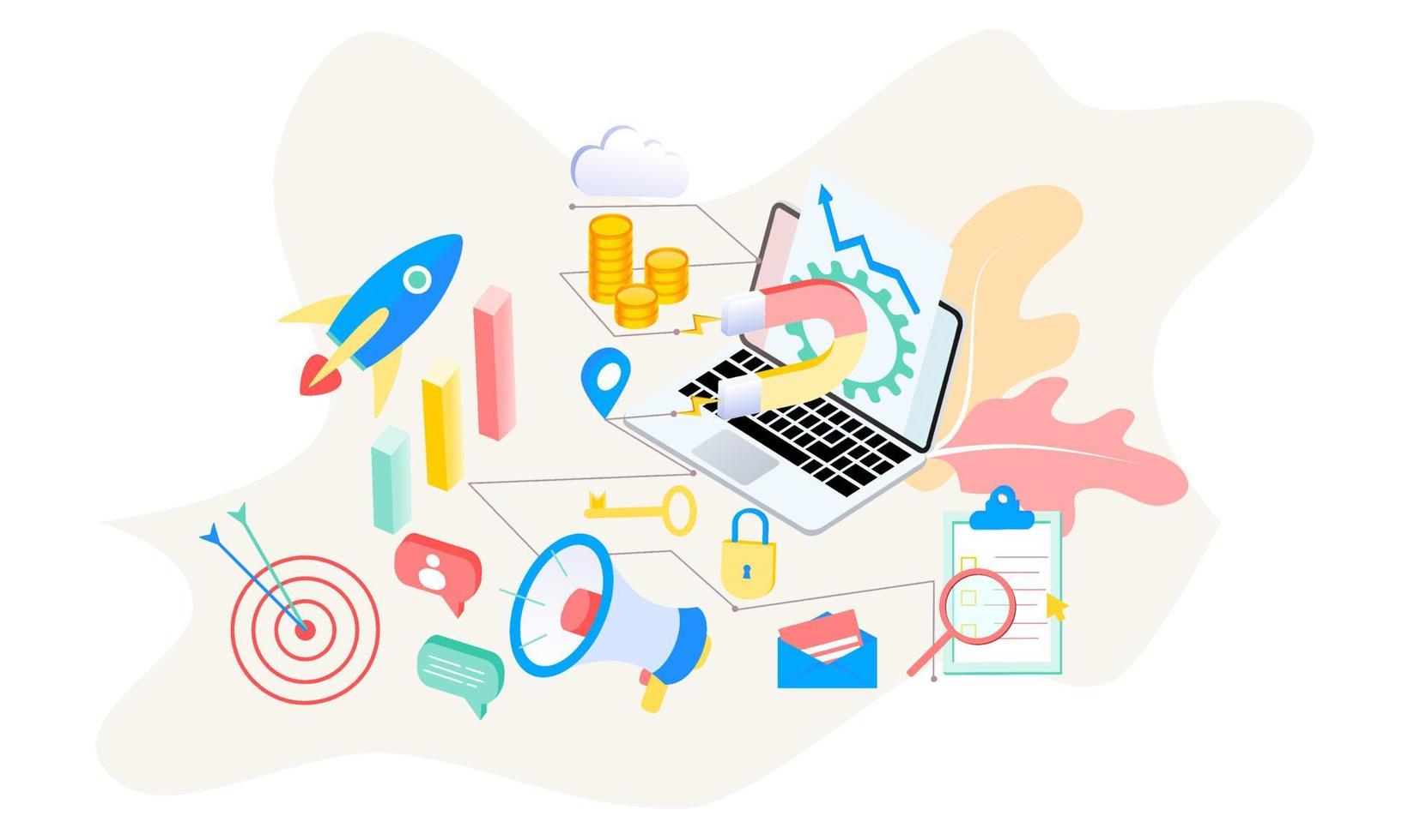Landing page of SEO Search Engine Optimization modern flat design isometric template. Conceptual SEO analysis and optimization, SEO strategies and marketing concept vector illustration for web site.