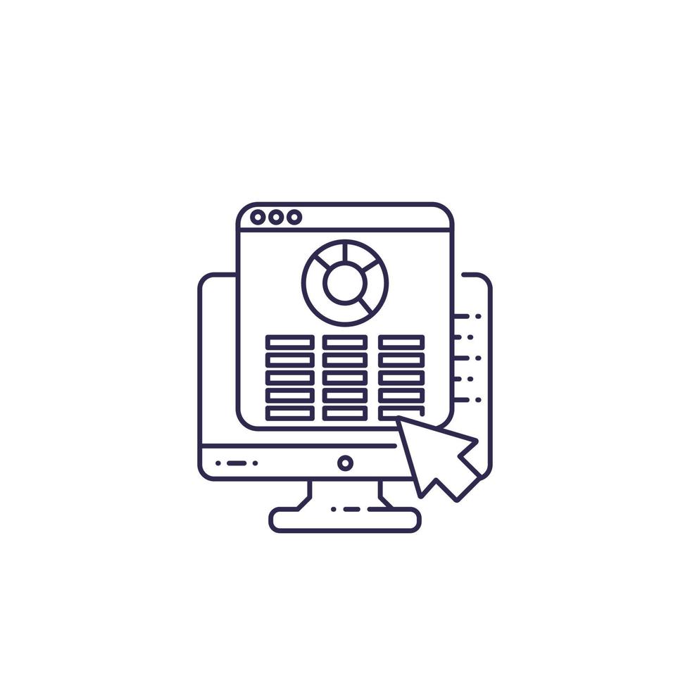 spreadsheet, report icon, line vector