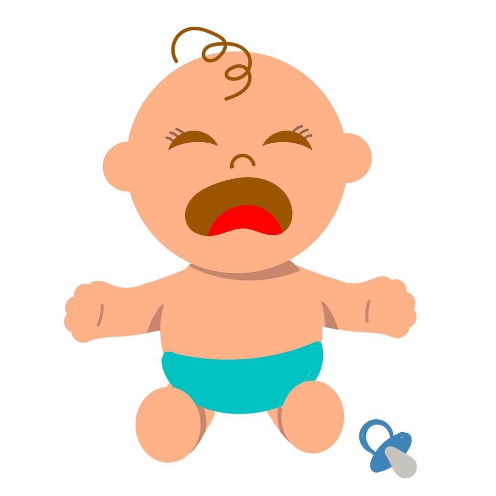 Cute baby boy in green diaper sitting and crying vector