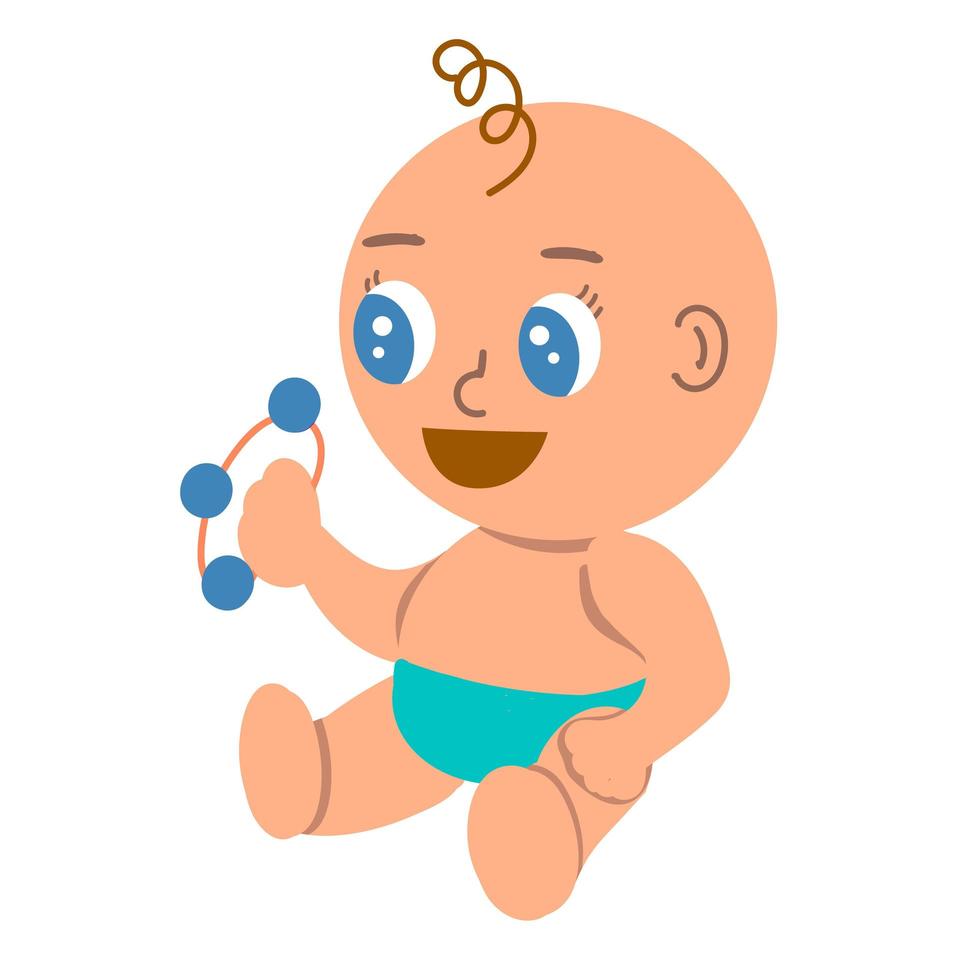 Cute baby boy in green diaper playing with beanbag vector