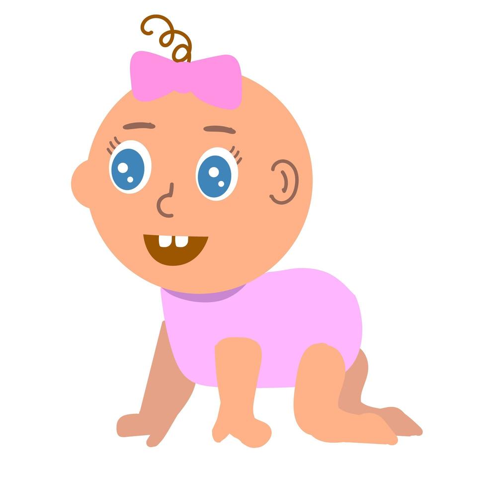 Cute baby girl dressed in pink crawling and smiling vector