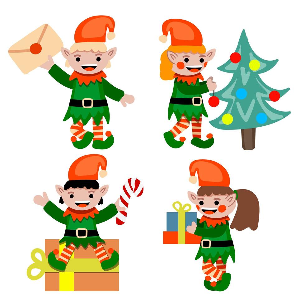 Set of cute eleves preparing to christmas. New year illustration vector