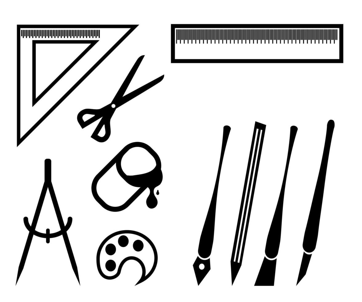 stationery and painting icon set vector