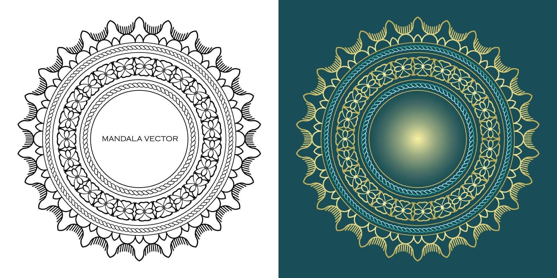 ilustración creativa de mandala genial, con color verde amarillo, ideal para materiales de diseño de invitaciones, carteles de Ramadán, pancartas, yoga y medios promocionales vector