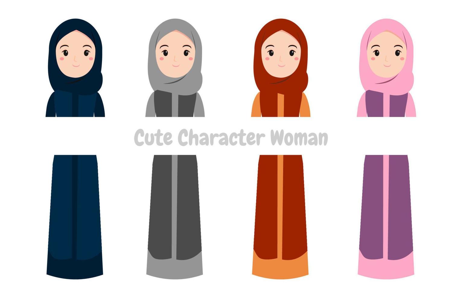 mujeres musulmanas que usan hijab para la novia con una colección de hermosos vestidos de cuatro colores para pegatinas o carteles para invitaciones de boda o se pueden imprimir vector