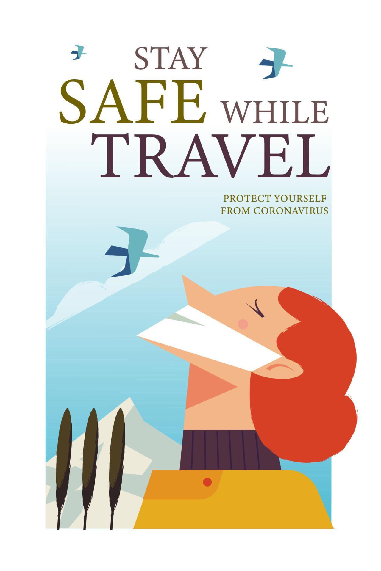 Stay safe while traveling. Vector poster encouraging people to wear