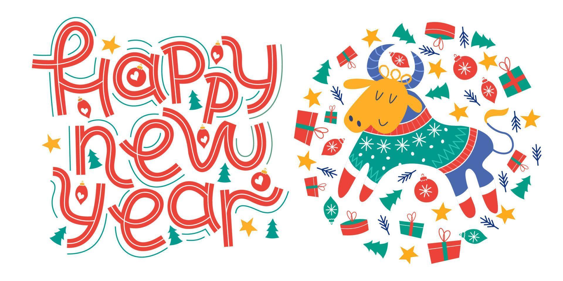 Happy new year. Vector greeting card, banner on white background.