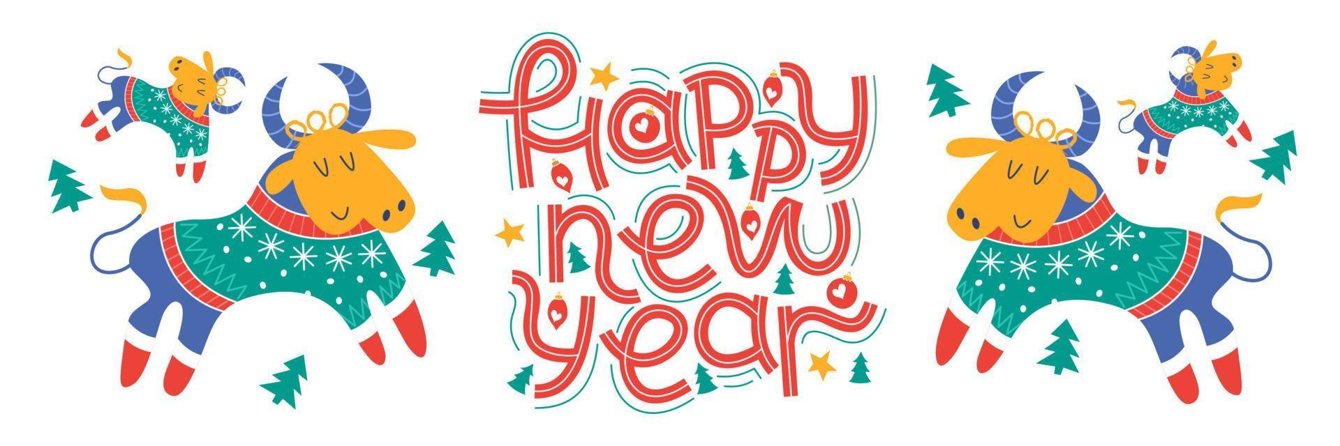 Happy new year. Vector greeting card, banner on white background.
