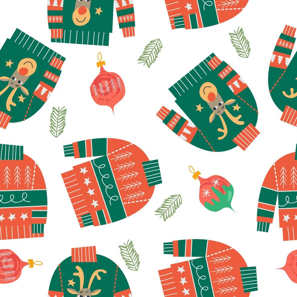 Ugly knitted Christmas sweaters. Christmas seamless pattern on white background. vector