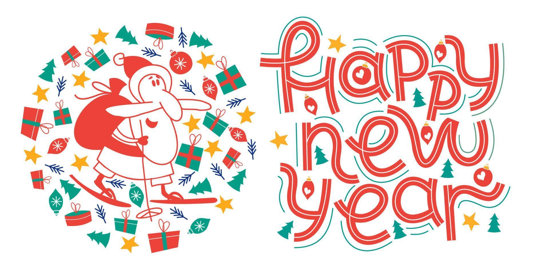 Happy new year. Vector greeting card, banner on white background.