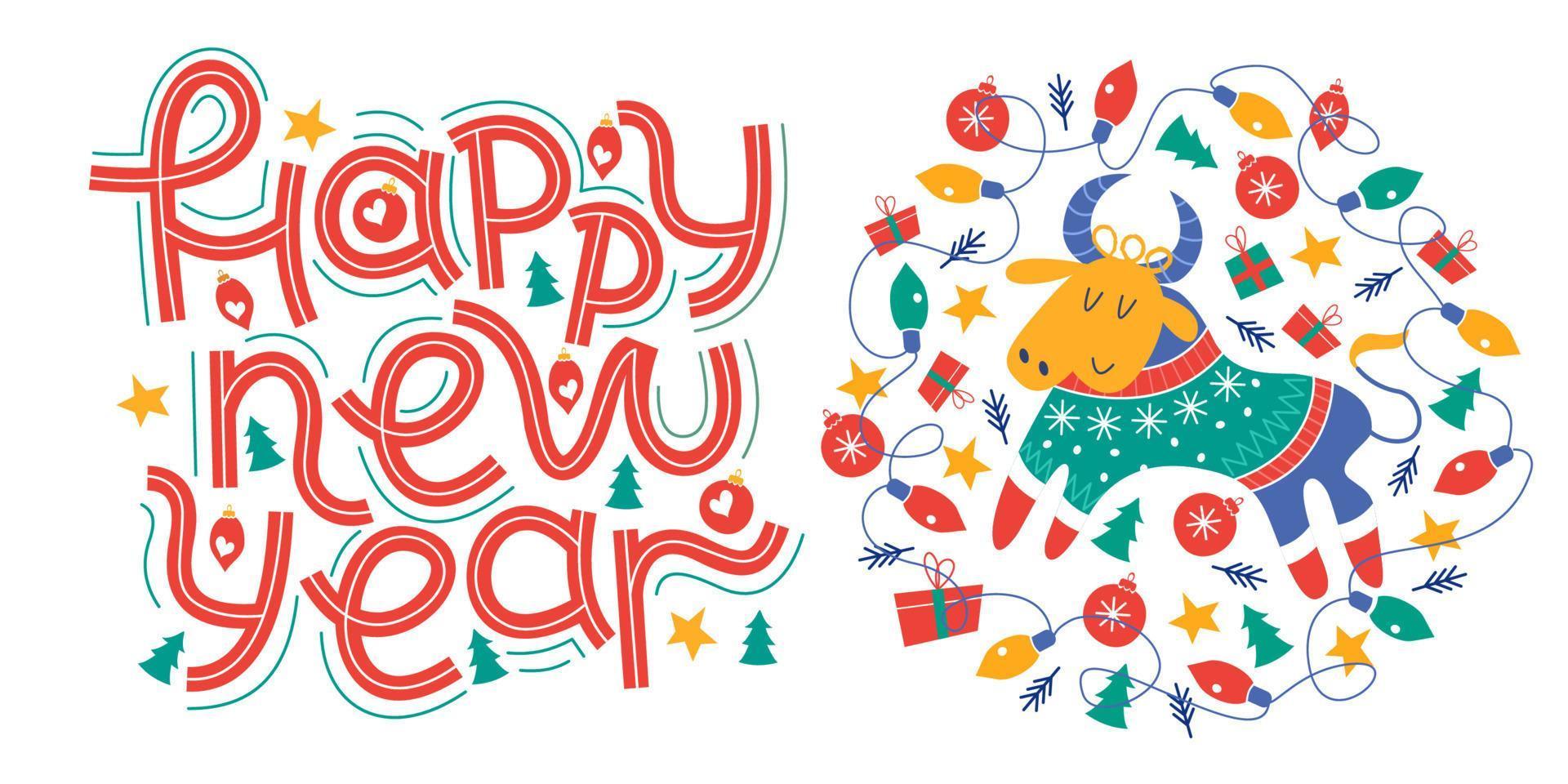 Happy new year. Vector greeting card, banner on white background.