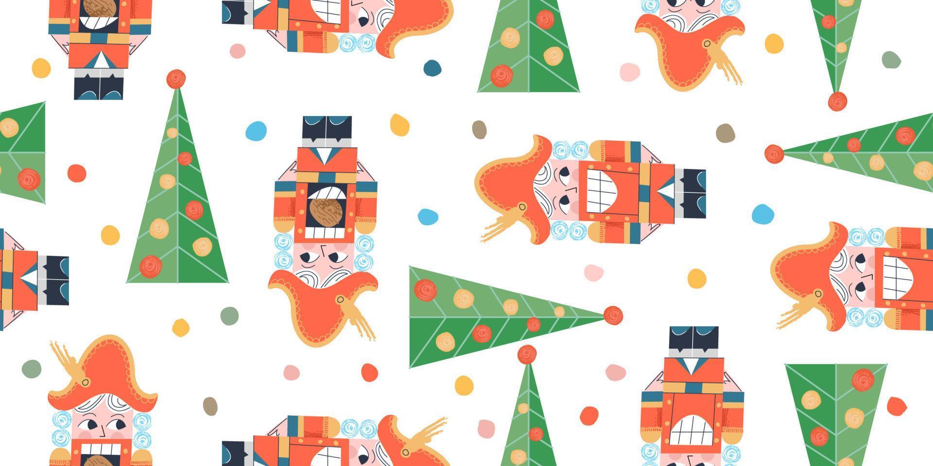 Vector Christmas seamless pattern with Nutcracker and Christmas tree.