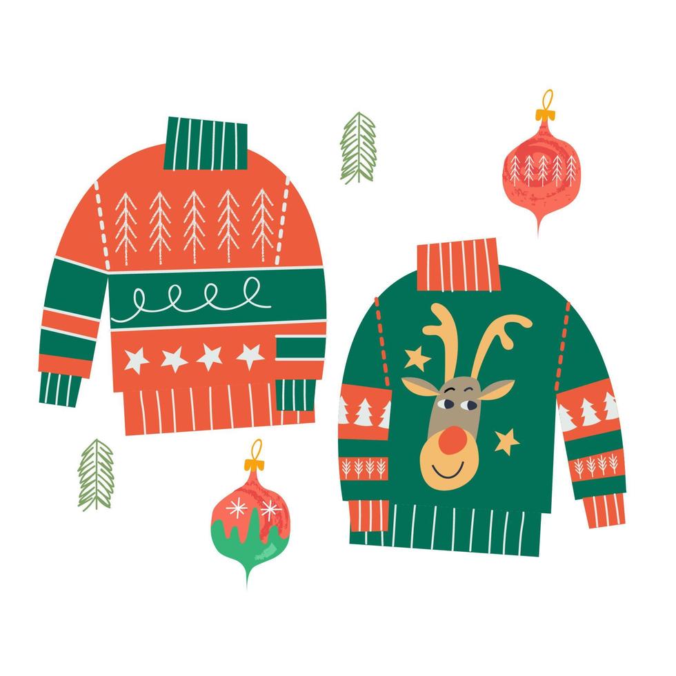 Ugly Christmas sweaters. Vector illustration.
