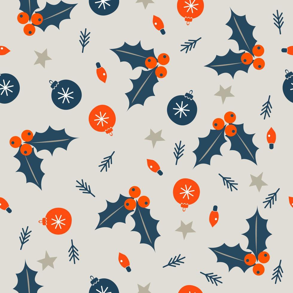 Seamless Christmas pattern on light background. Vector illustration.