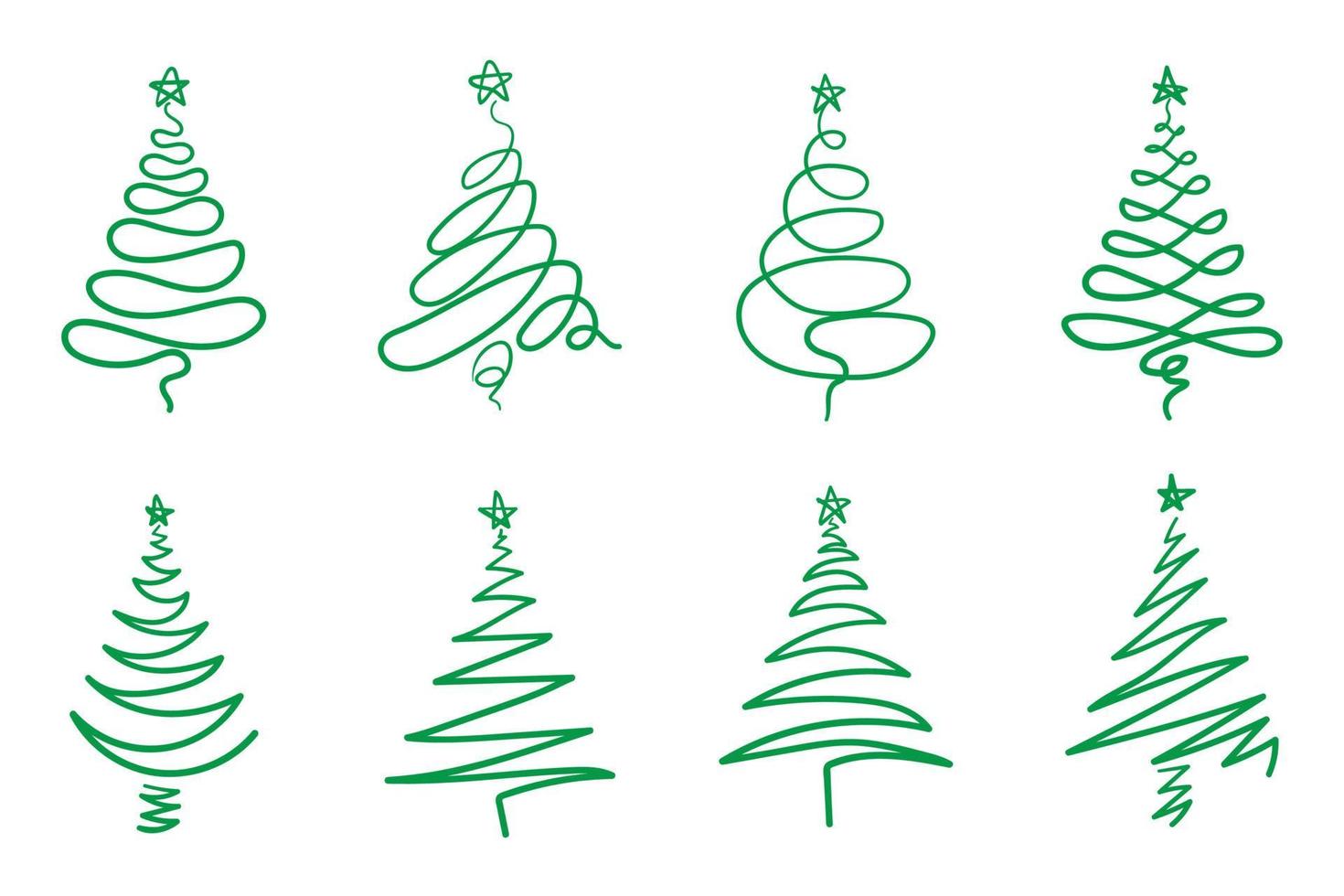 Christmas trees with green outline vector