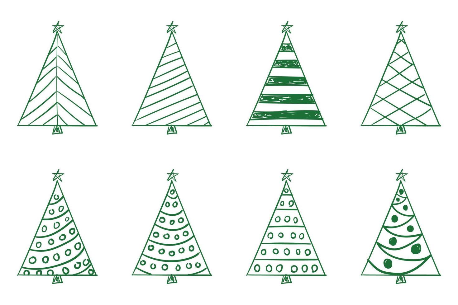 Christmas trees with green outline vector