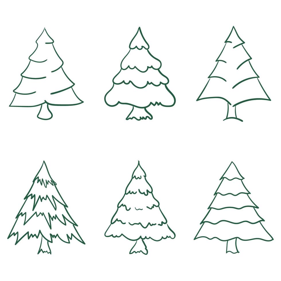 Christmas trees with green outline vector