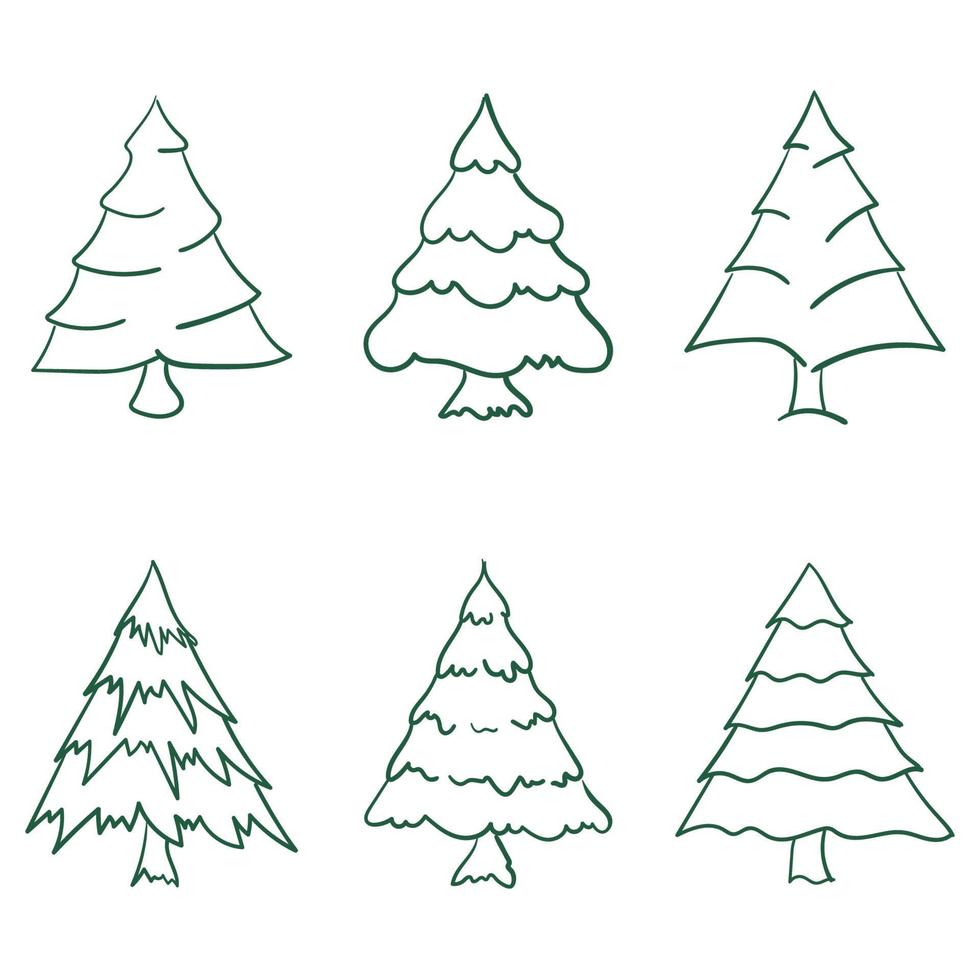 arboles de navidad con contorno verde vector