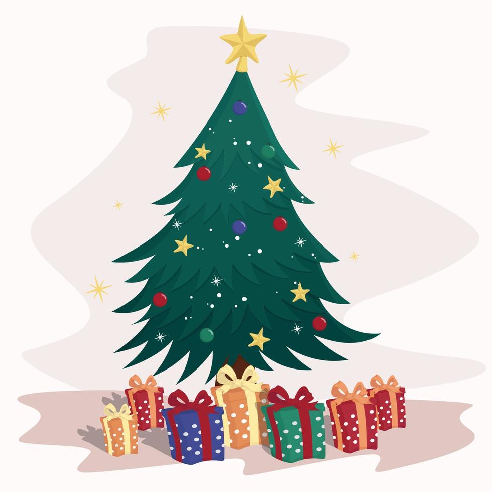 Hand drawn vintage christmas tree with gifts vector