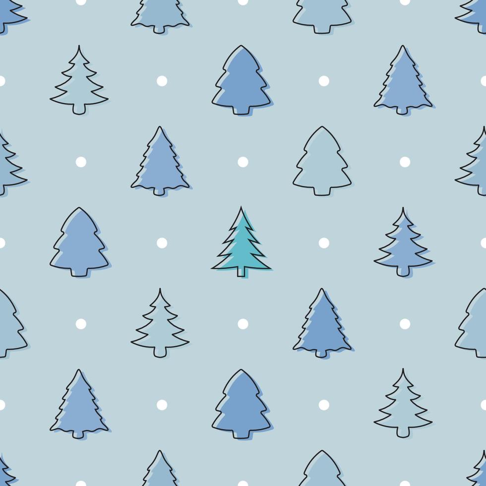 Seamless doodle christmas tree pattern in pastel blue vector