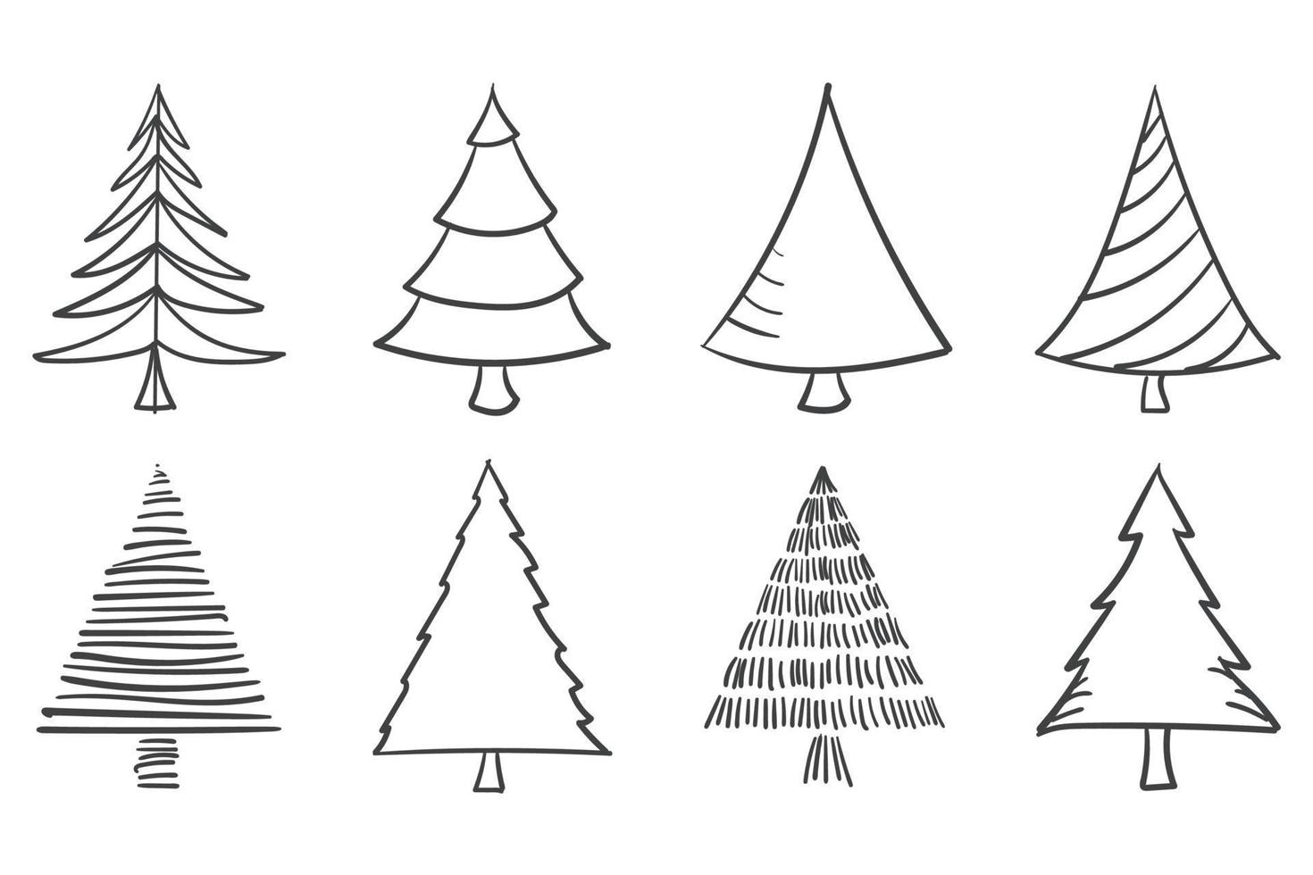 Christmas tree collection with outline design vector