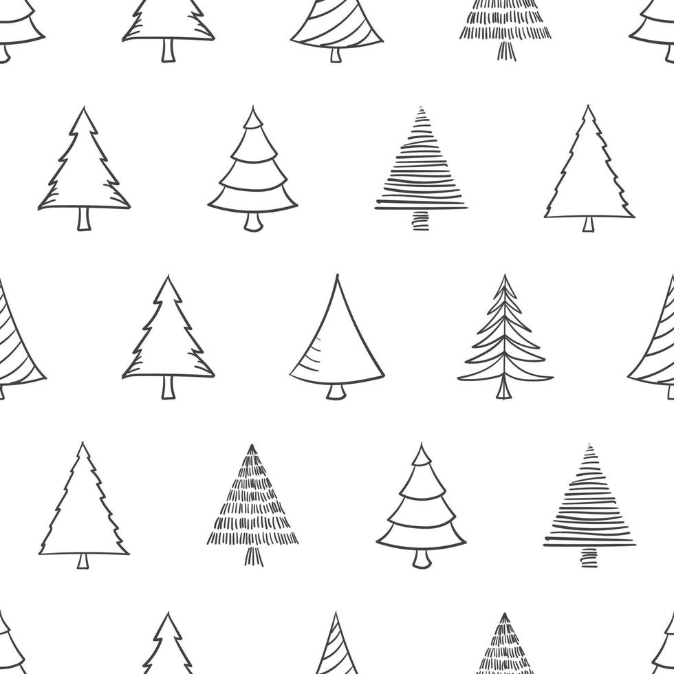 Seamless pattern with hand drawn christmas tree vector